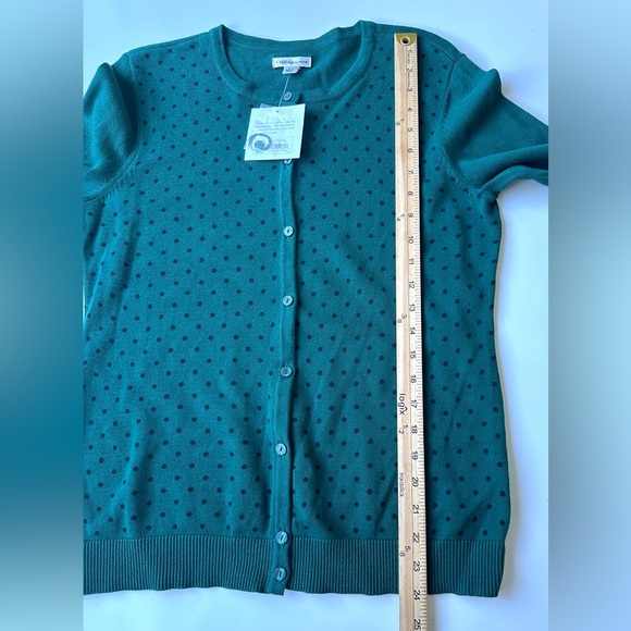 NWT Croft & Barrow Green Black Polka Dot Classic Cotton Cardigan Women’s Small - Picture 5 of 6